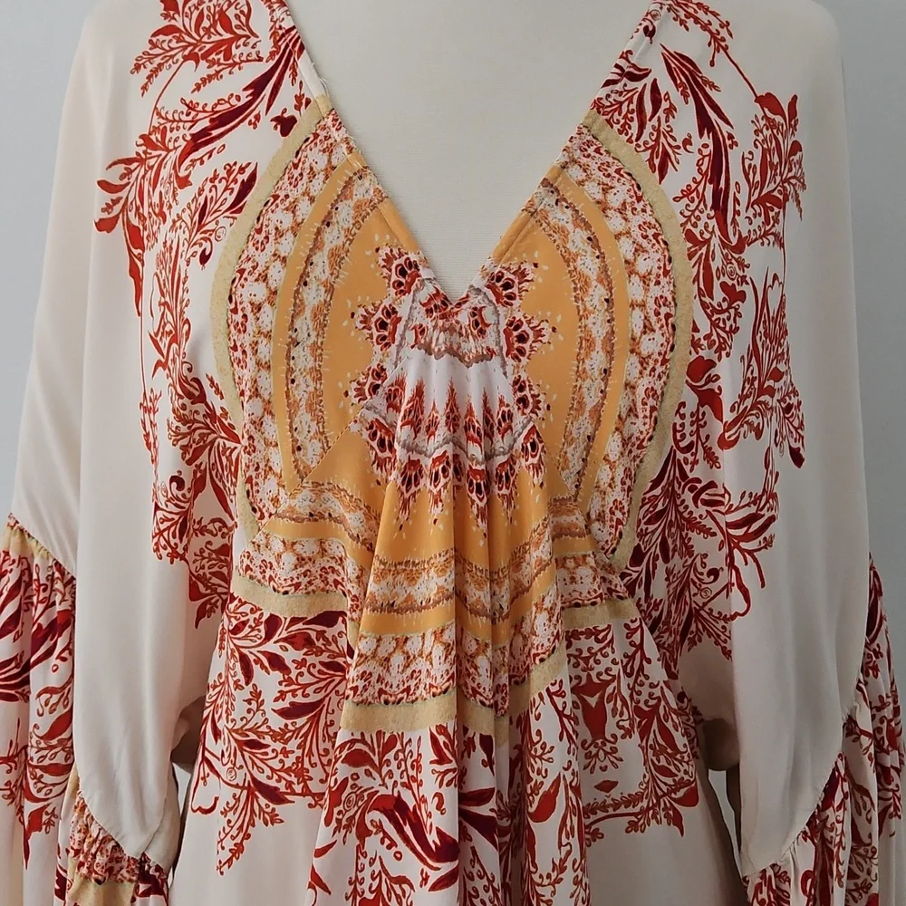 Free People‎ Flowy Bohemian Tunic Blouse Bell Sleeves Size Medium